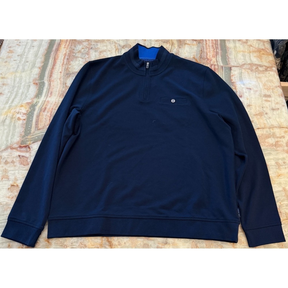 Ted Baker London Mens Curbing Slim Quarter Zip Pullover Sweater Navy Blue 7‎ XL